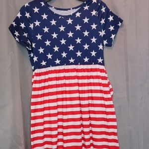 Patriotic Stars and Stripes Girls Maxi Dress